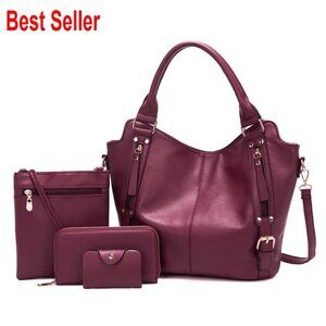 Large PU Leather Hobo Tote Crossbody Bag Set with Wallet